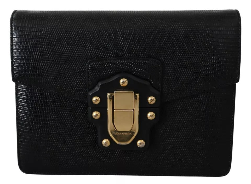 Cartera pequeña para mujer de metal dorado y cuero negro de Dolce &amp; Gabbana, cartera Lucia