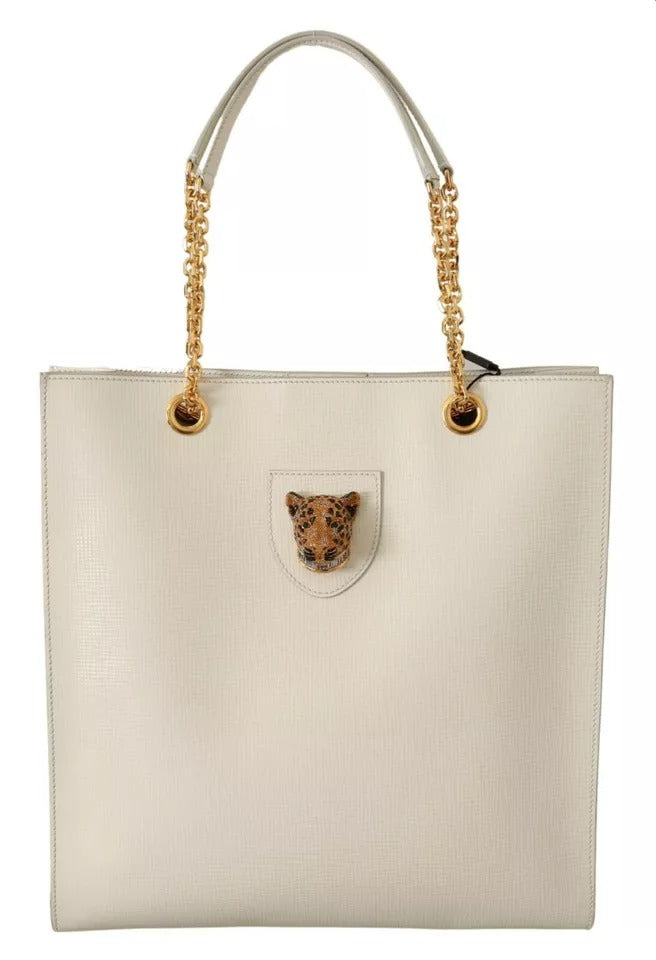 Bolso tote JUNGLE de piel con cabeza de leopardo y cristales blancos de Dolce &amp; Gabbana