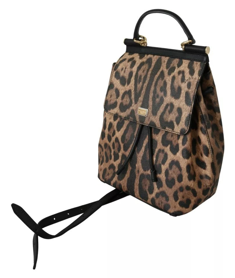 Mochila de piel de leopardo marrón Dolce &amp; Gabbana para mujer Bolso SICILY