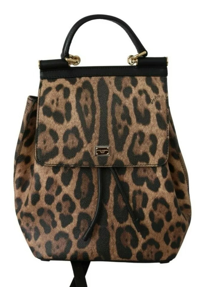 Mochila de piel de leopardo marrón Dolce &amp; Gabbana para mujer Bolso SICILY