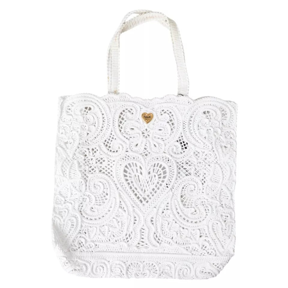 Bolso tote Beatrice de encaje blanco con cordón de Dolce &amp; Gabbana