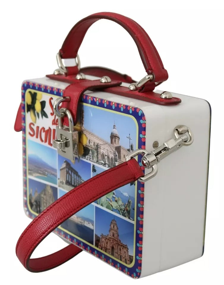 Bolso de mano con forma de caja de plexiglás Sicilia cuadrado de Dolce &amp; Gabbana en color blanco