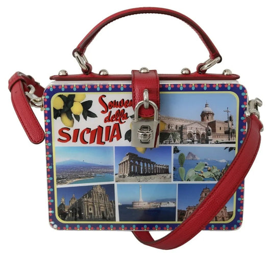 Bolso de mano con forma de caja de plexiglás Sicilia cuadrado de Dolce & Gabbana en color blanco