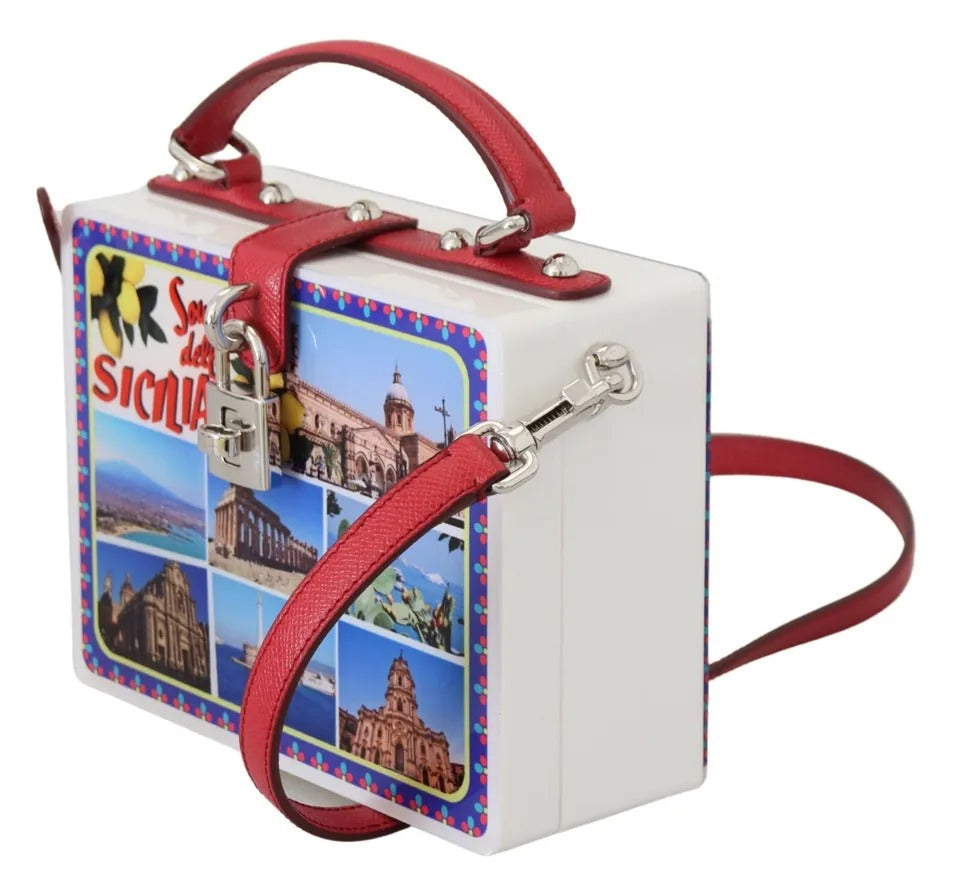 Bolso de mano con forma de caja de plexiglás Sicilia cuadrado de Dolce &amp; Gabbana en color blanco