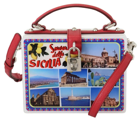 Bolso de mano con forma de caja de plexiglás Sicilia cuadrado de Dolce & Gabbana en color blanco