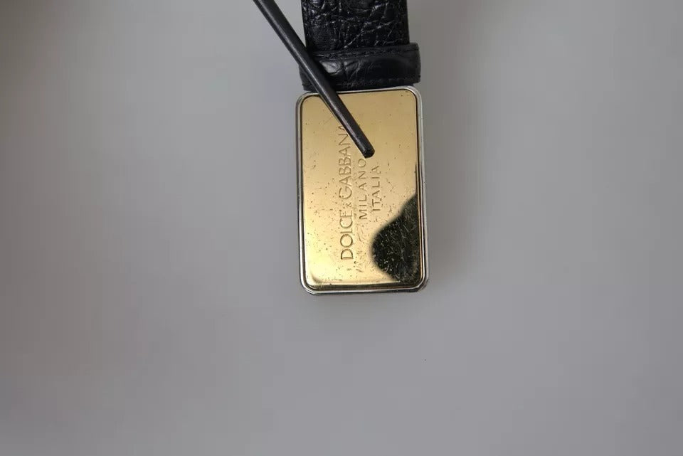 Cinturón de piel exótica negra con hebilla de metal dorado de Dolce &amp; Gabbana