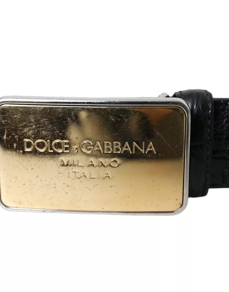 Cinturón de piel exótica negra con hebilla de metal dorado de Dolce &amp; Gabbana