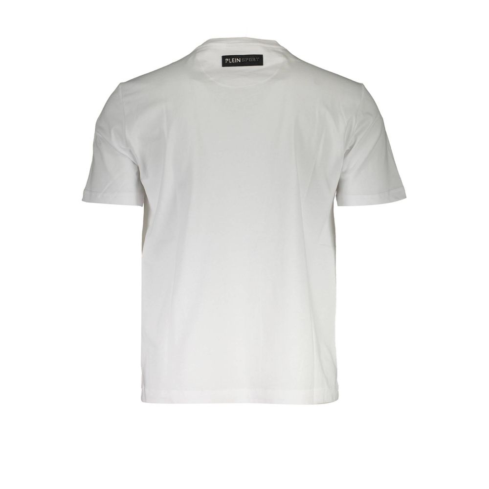 Camiseta de cuello redondo de algodón blanco nítido con estampado de Plein Sport
