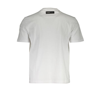 Camiseta de cuello redondo de algodón blanco nítido con estampado de Plein Sport