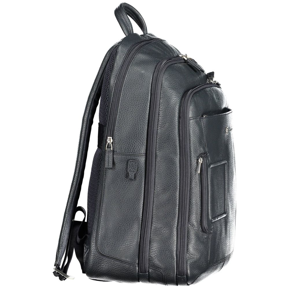 Mochila elegante de piel azul Piquadro con compartimento para portátil
