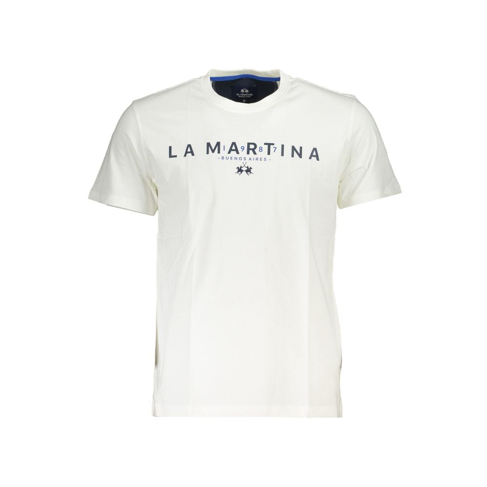 Camiseta elegante de cuello redondo blanca con estampado de logotipo de La Martina