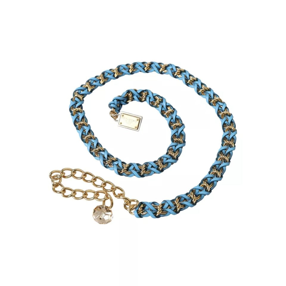 Cinturón de cadena de latón dorado trenzado en azul de Dolce &amp; Gabbana