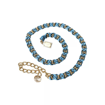 Cinturón de cadena de latón dorado trenzado en azul de Dolce &amp; Gabbana