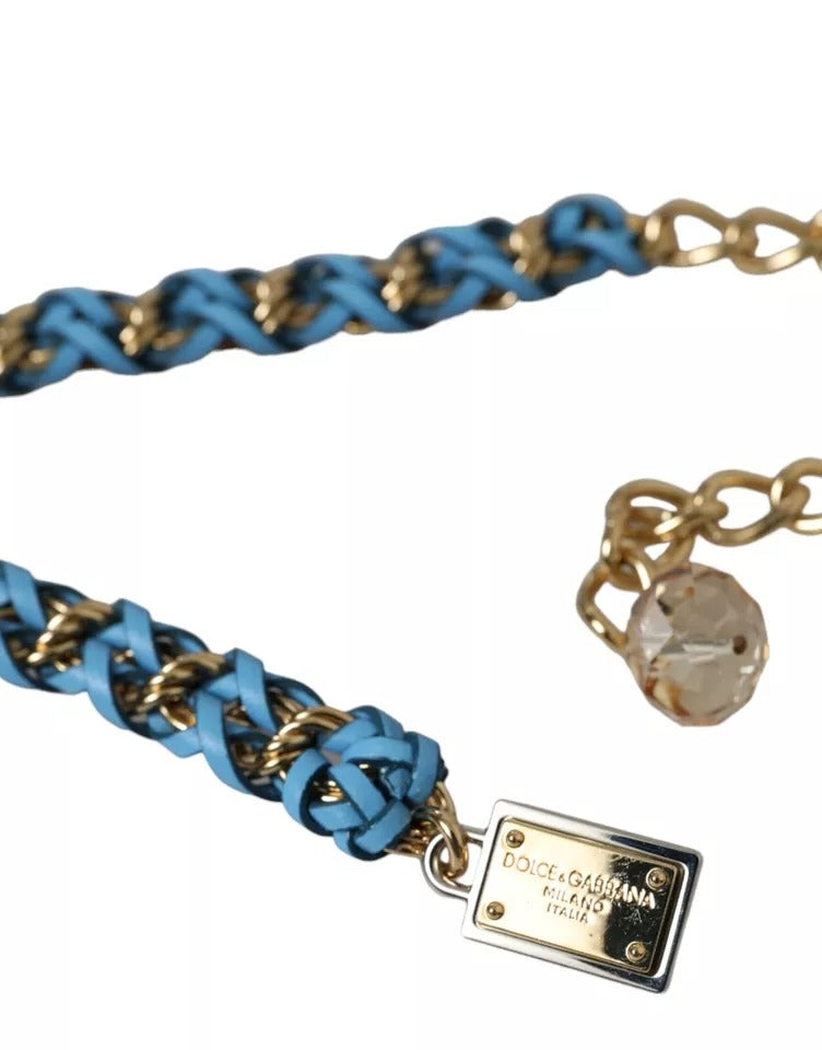 Cinturón de cadena de latón dorado trenzado en azul de Dolce &amp; Gabbana