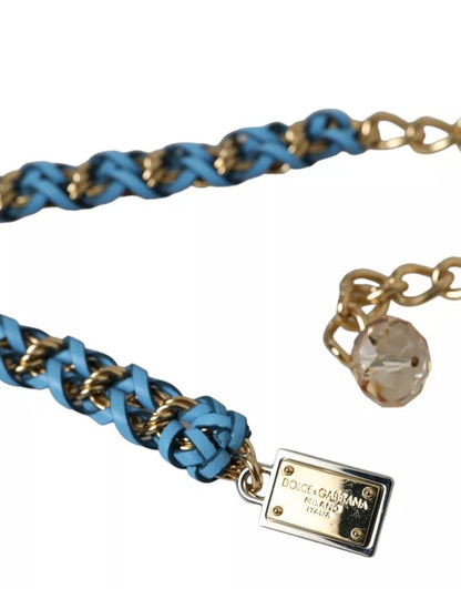 Cinturón de cadena de latón dorado trenzado en azul de Dolce &amp; Gabbana