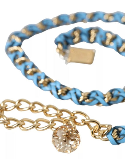 Cinturón de cadena de latón dorado trenzado en azul de Dolce &amp; Gabbana