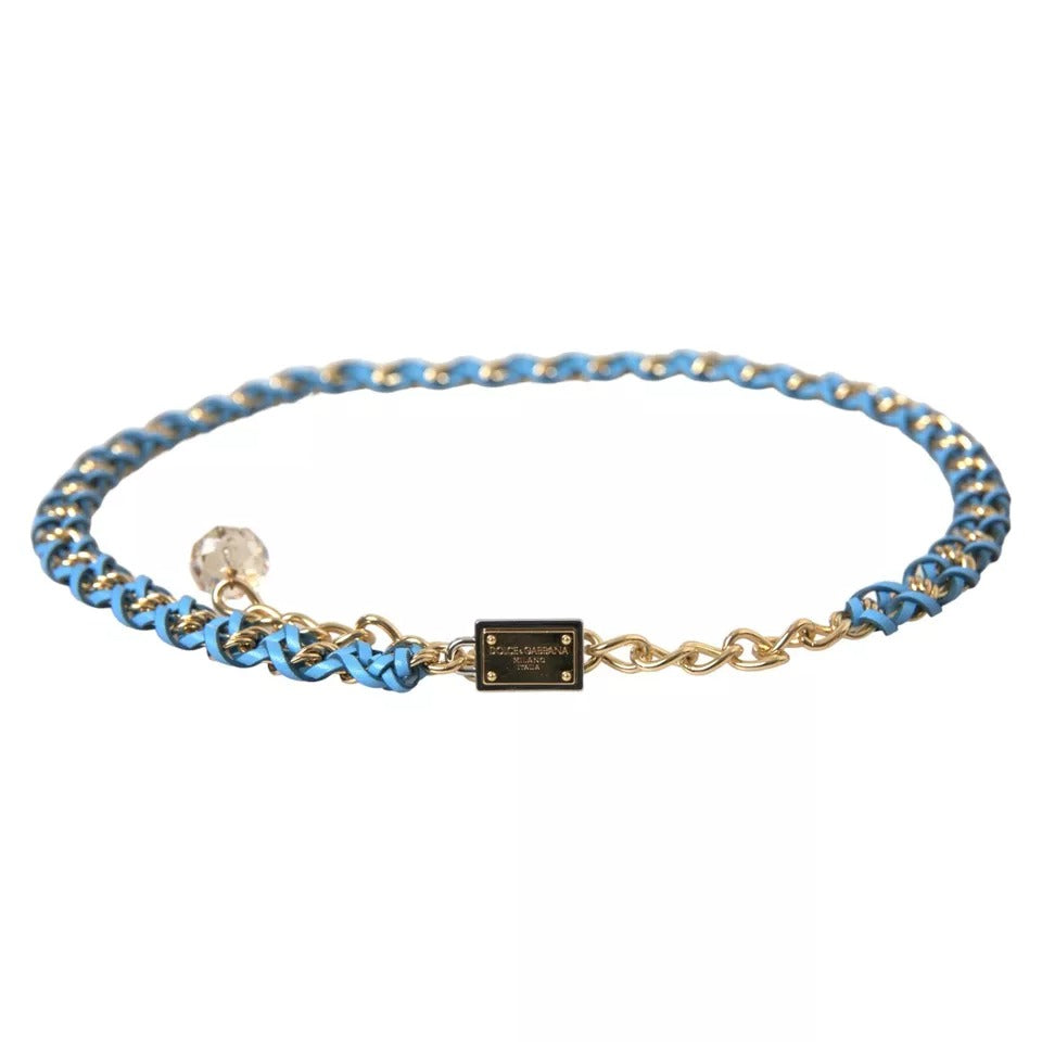 Cinturón de cadena de latón dorado trenzado en azul de Dolce &amp; Gabbana