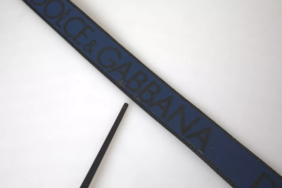 Cinturón de hombre con hebilla de metal y estampado de logotipo de cuero azul de Dolce &amp; Gabbana