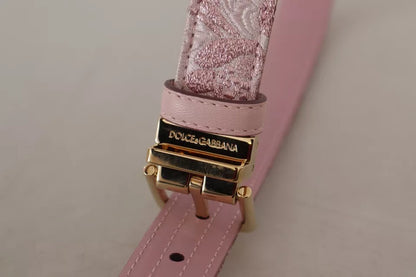 Cinturón con hebilla de metal en tono dorado y bordado en jacquard rosa de Dolce &amp; Gabbana