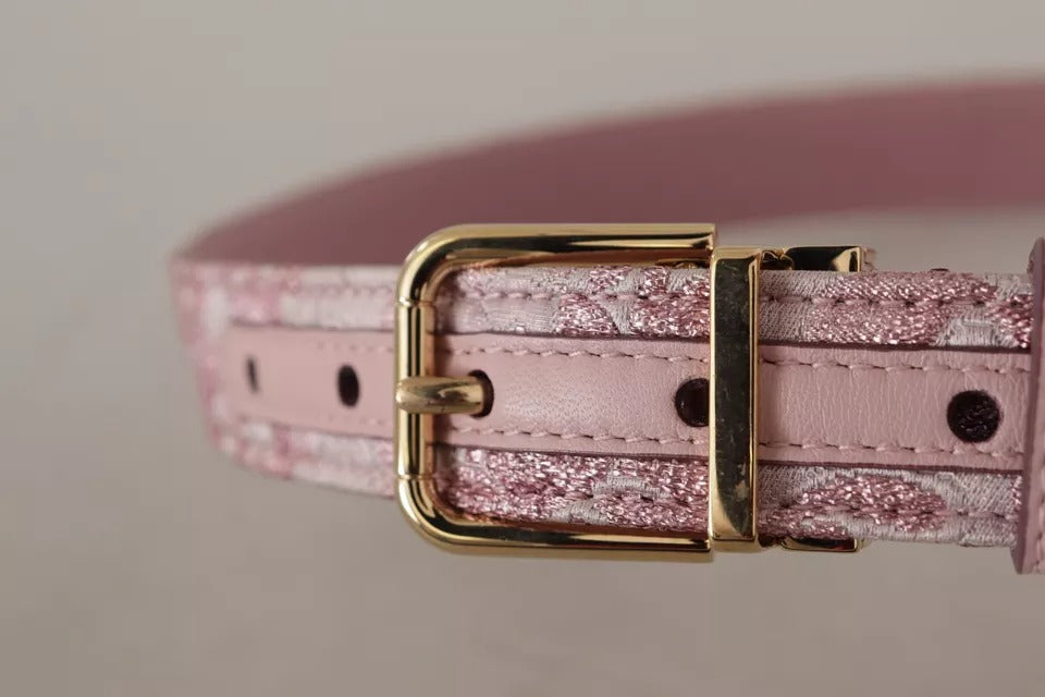 Cinturón con hebilla de metal en tono dorado y bordado en jacquard rosa de Dolce &amp; Gabbana