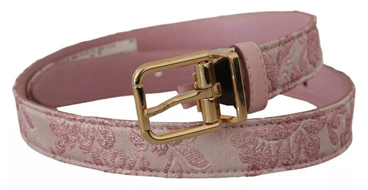 Cinturón con hebilla de metal en tono dorado y bordado en jacquard rosa de Dolce & Gabbana