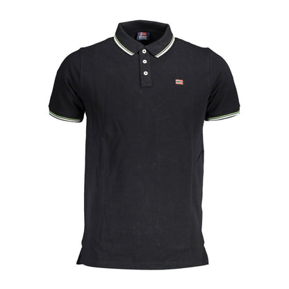 Polo elegante de manga corta negro con contrastes de Noruega 1963