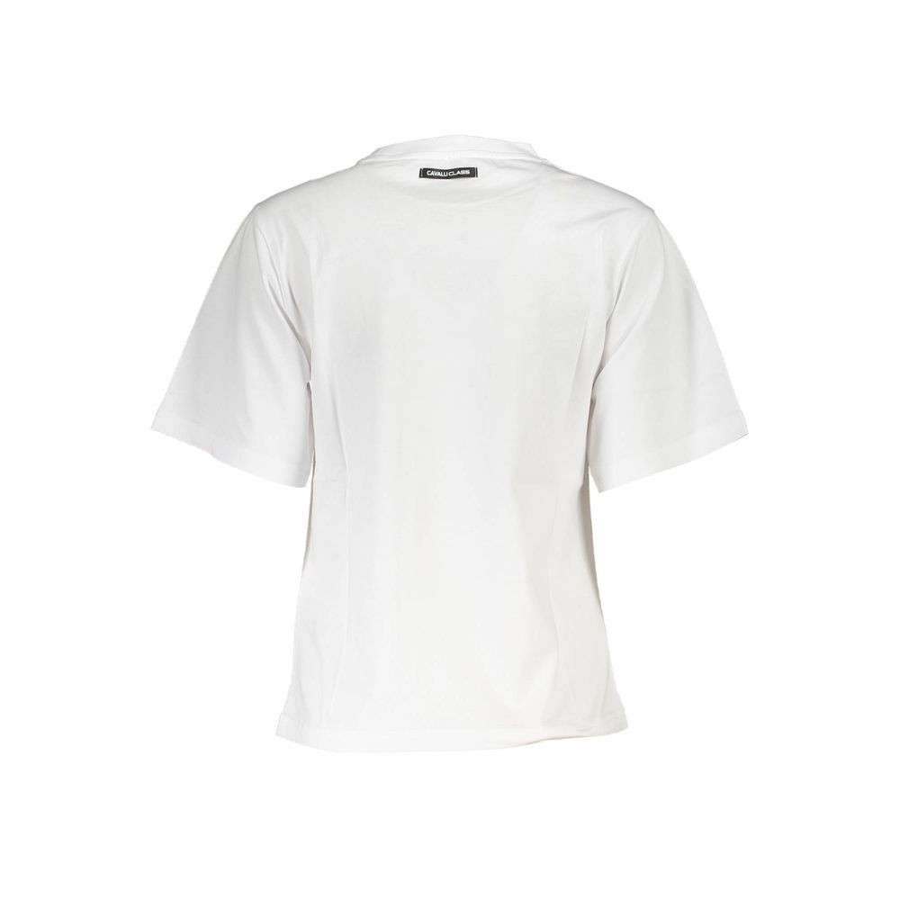 Camiseta blanca de corte entallado y elegante con estampado exclusivo de Cavalli Class