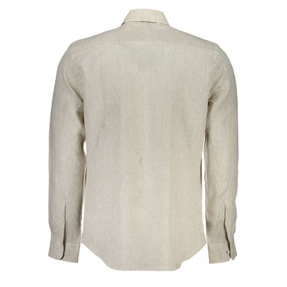 Camisa de lino beige con cuello italiano y logotipo bordado de North Sails