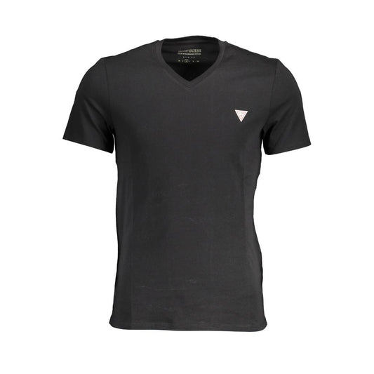 Camiseta elegante con cuello en V y logotipo de Guess Jeans en negro clásico