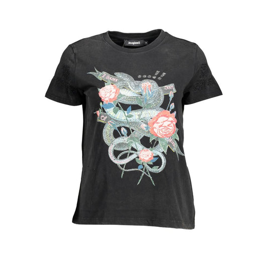 Camiseta negra estampada con adornos exclusivos de Desigual Chic