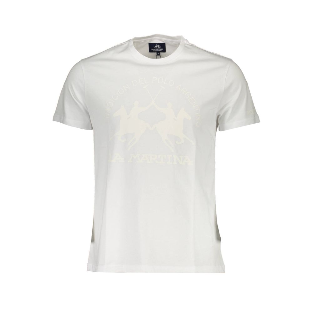 Camiseta elegante blanca de cuello redondo con estampado exclusivo de La Martina