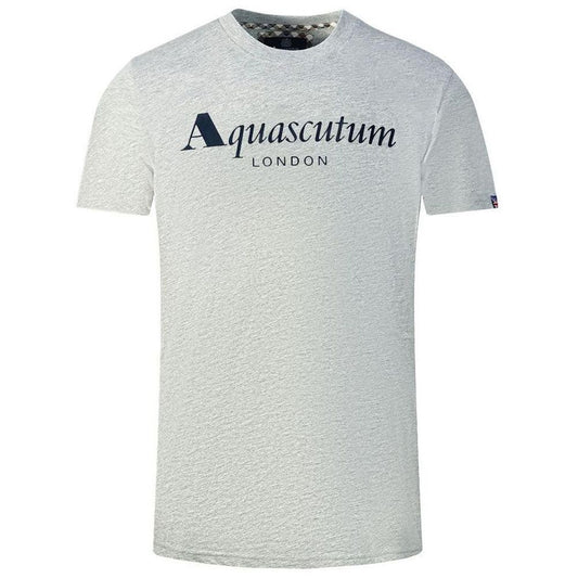 Camiseta elegante con logo gris de Aquascutum y detalle de Union Jack en las mangas