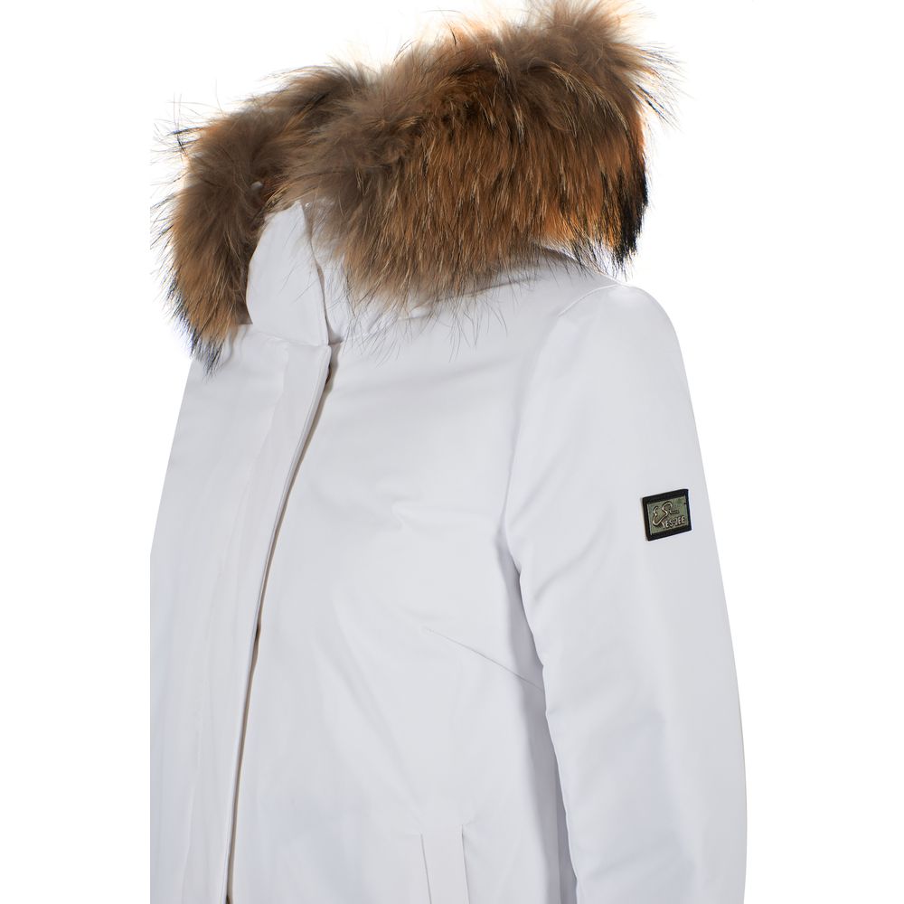 Chaqueta de plumas blanca Yes Zee Chic con capucha con ribete de piel