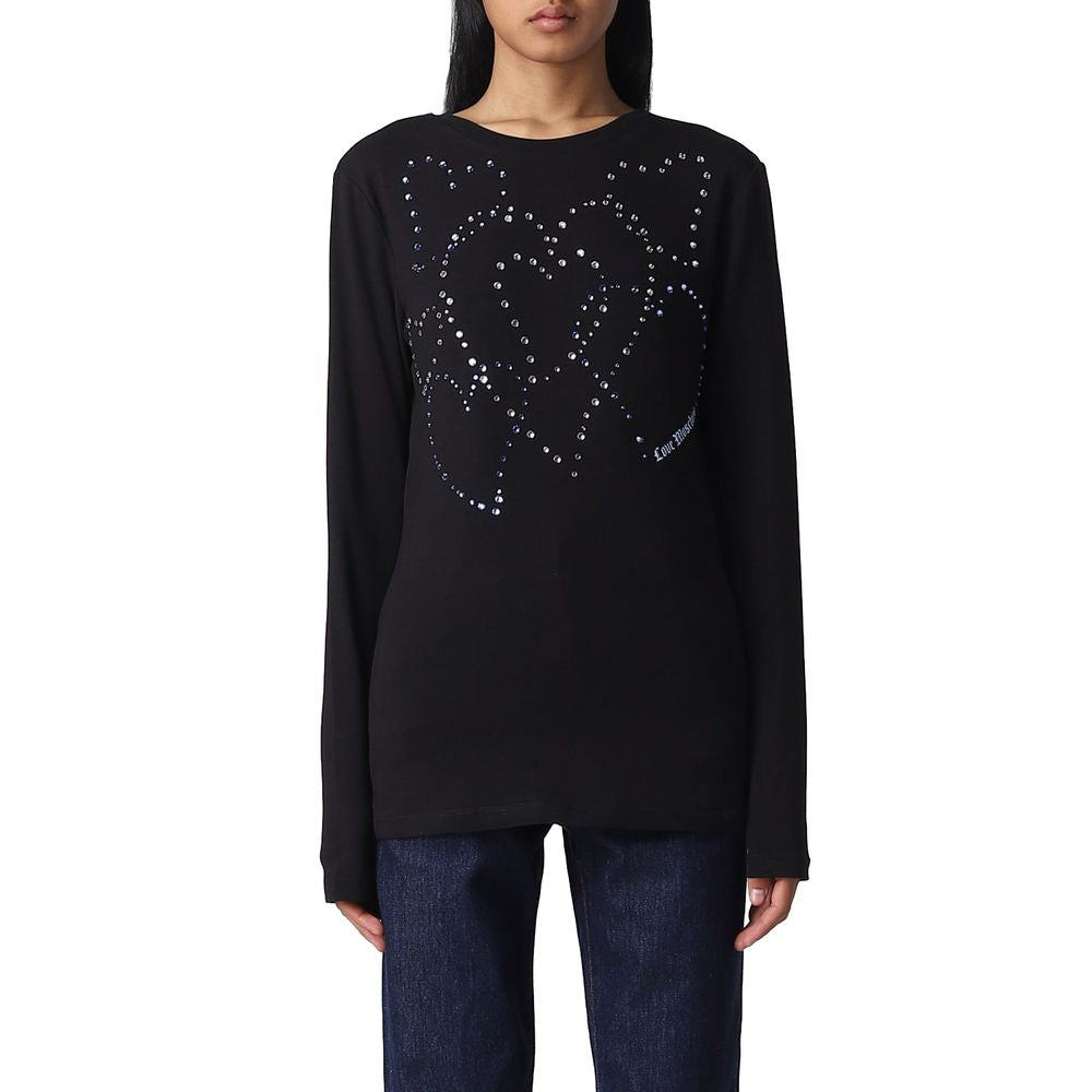 Love Moschino Rhinestone Heart Embellished Cotton Tee