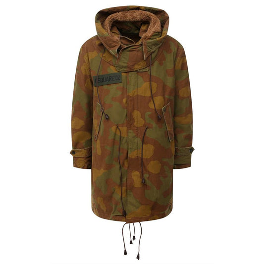 Parka con capucha y textura de camuflaje y detalles de piel de Dsquared²