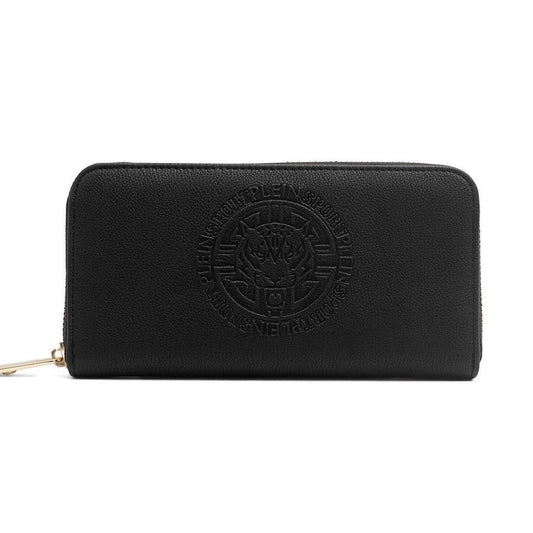Cartera elegante negra con cremallera y logotipo de Plein Sport