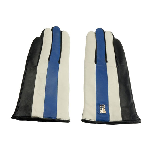 Guantes elegantes de piel de cordero en color negro y azul de Cavalli Class