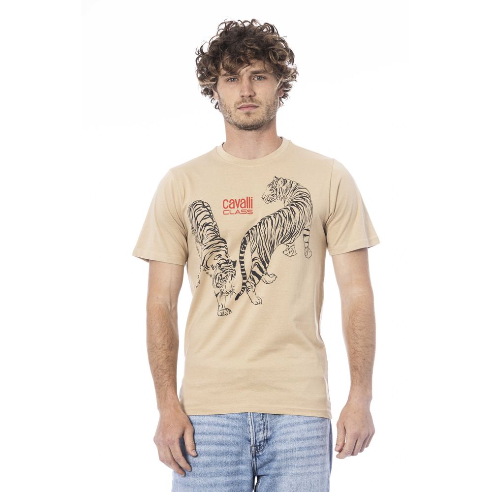 Camiseta de algodón beige para hombre Cavalli Class