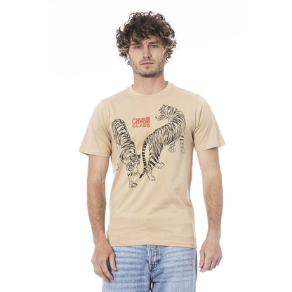 Camiseta de algodón beige para hombre Cavalli Class