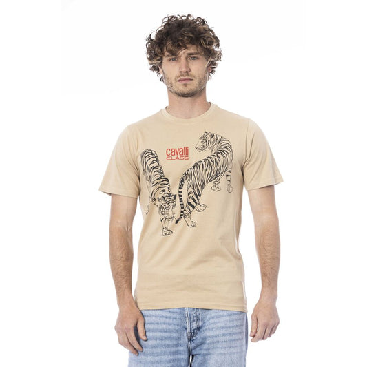 Camiseta de algodón beige para hombre Cavalli Class