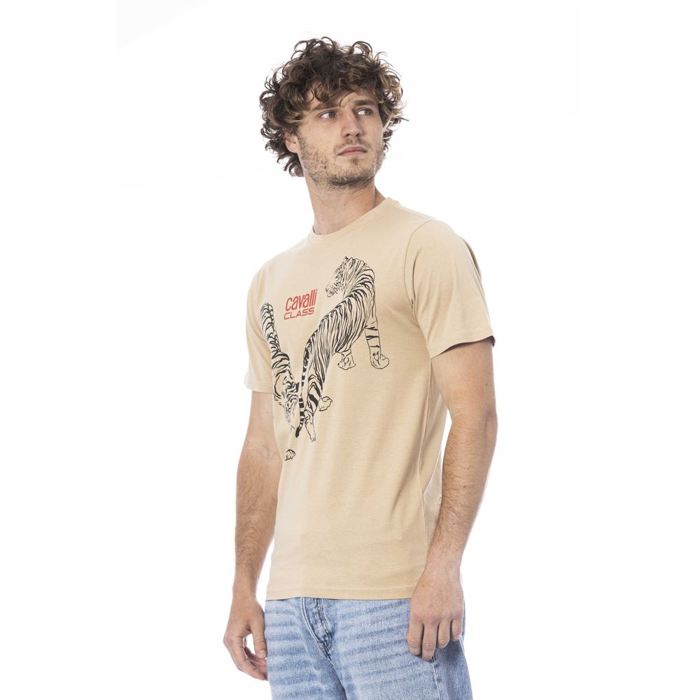 Camiseta de algodón beige para hombre Cavalli Class