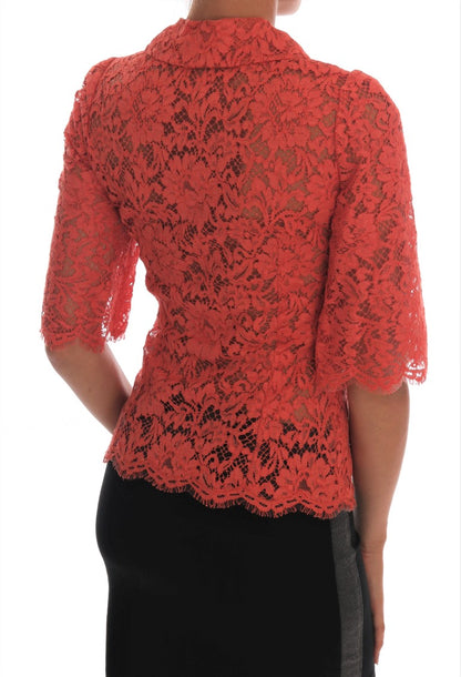 Blusa tipo cárdigan con encaje floral y cristales en color naranja elegante de Dolce &amp; Gabbana