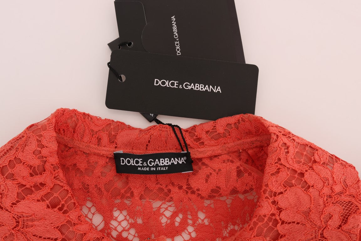 Blusa tipo cárdigan con encaje floral y cristales en color naranja elegante de Dolce &amp; Gabbana