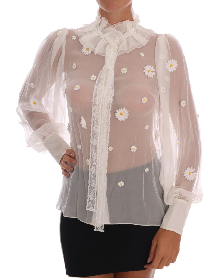 Blusa elegante de seda blanca con margaritas de Dolce &amp; Gabbana