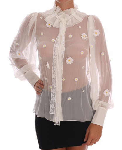 Blusa elegante de seda blanca con margaritas de Dolce &amp; Gabbana