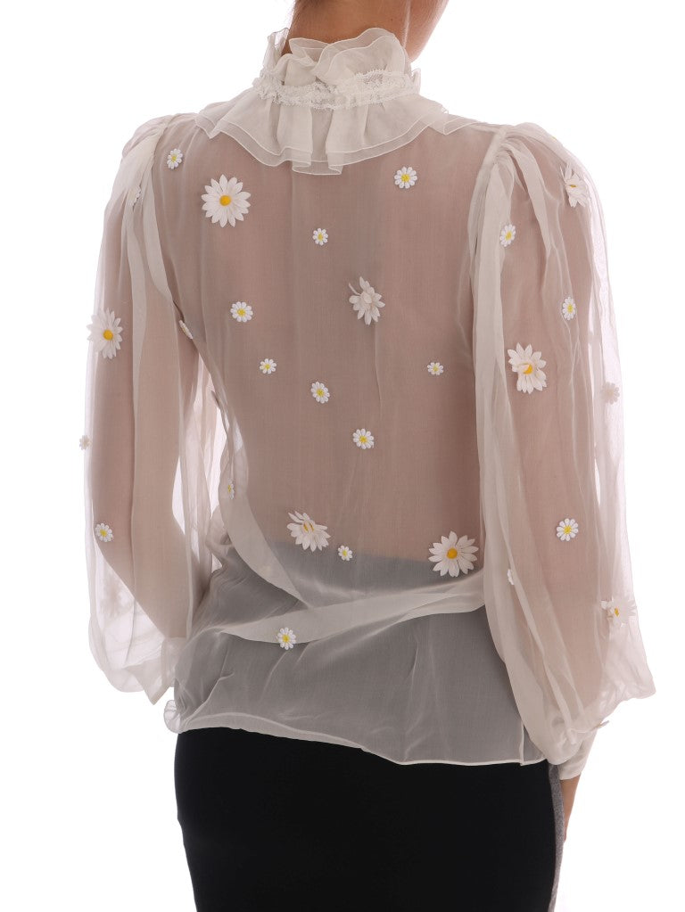 Blusa elegante de seda blanca con margaritas de Dolce &amp; Gabbana