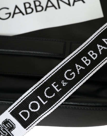 Bolso bandolera de lona con panel con logotipo y revestimiento de piel de becerro negra de Dolce &amp; Gabbana