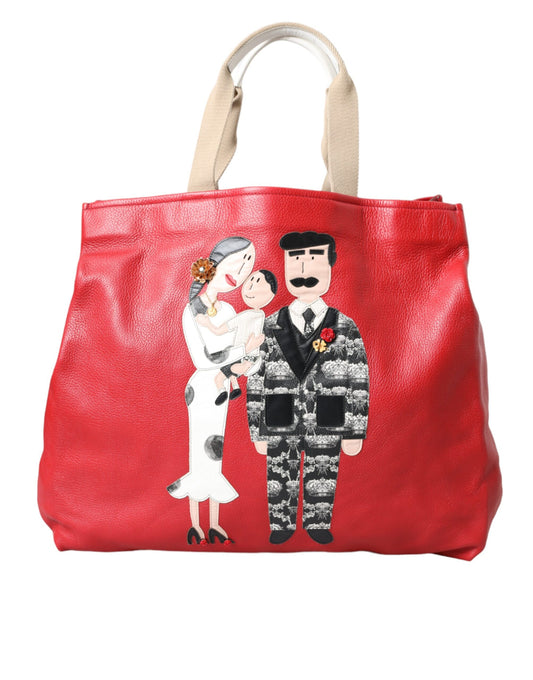 Bolso de mano de cuero rojo con parche #DGFamily de Dolce &amp; Gabbana