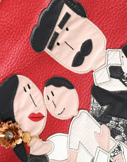 Bolso de mano de cuero rojo con parche #DGFamily de Dolce &amp; Gabbana