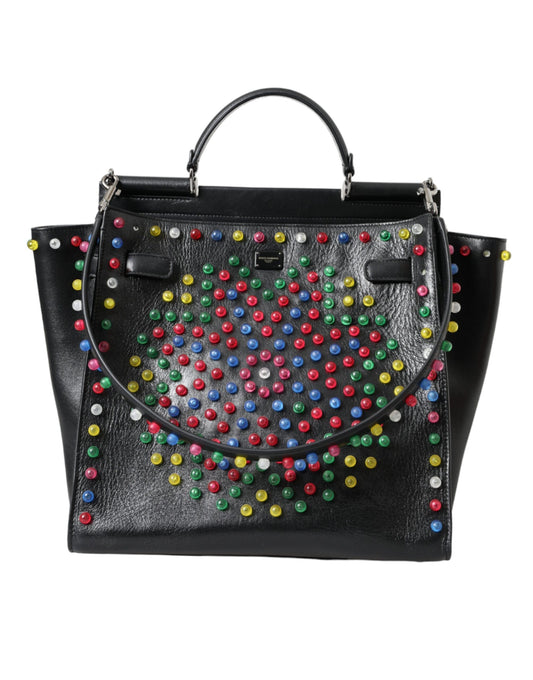 Bolso de hombro con asa superior de piel SICILY LED en color negro de Dolce &amp; Gabbana